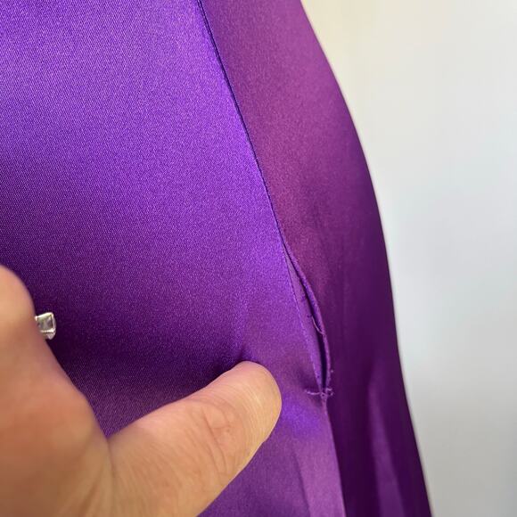 VTG Blondie Nights Y2K Purple Asymmetrical Ruffle Satin Prom Dress Sz 11 - Picture 5 of 9